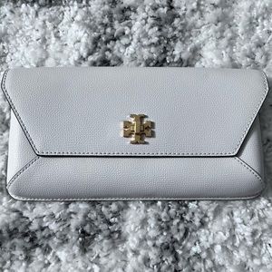 Tory Burch white leather clutch.